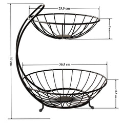 Plantex Heavy Steel 2-Tier Fruit & Vegetable Basket For Dining Table/Kitchen - Countertop (Black), 9 liter