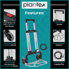 Plantex Heavy Duty Aluminum Cart Luggage Trolley/Hand Truck with Black Bungee Cords for Moving Box/Lugguage for Home/Warehouse/Office (Silver and Black)