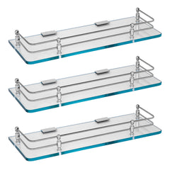 Plantex Premium Transparent Glass Shelf for Bathroom/Kitchen/Living Room - Bathroom Accessories (Polished, 18x6 Inches) - Pack of 3