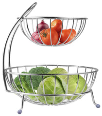 Plantex Stainless Steel 2-Tier Fruit & Vegetable Basket for Dining Table/Kitchen - Countertop (Chrome)