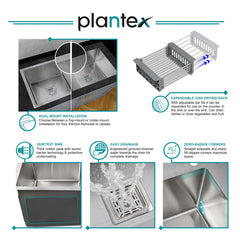 Plantex Kitchen Sink/Stainless Steel Double Bowl Handmade Kitchen Sink with Drain Rack, Square Coupling, Hose Pipe And Other Accessories - Matt Finish (37 x 18 inches)