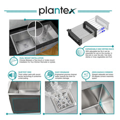 Plantex Kitchen Sink/Stainless Steel Double Bowl Handmade Kitchen Sink with Drain Rack, Hose Pipe, Square Coupling And Other Accessories – Matt Finish (45 x 20 inches)