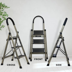 Plantex Ladder for Home-Foldable Aluminium 3 Step Ladder-Wide Anti Skid Steps (Anodize Coated-Gold)