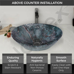 Plantex Ceramic Basin for Bathroom/Table Top Ceramic Basin/Washbasin for Bathroom - (BOAT-NS-553-Marble Finish)