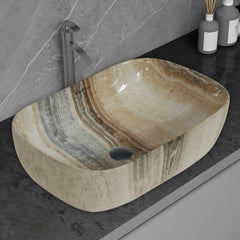 Plantex Ceramic Tabletop Washbasin/Bathroom Basin Sink/Wash Basin for Bathroom/Marble Basin with Brown & Grey Veins/Basin for Restaurant, Hotel