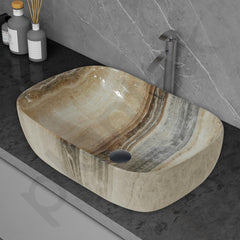 Plantex Ceramic Tabletop Washbasin/Bathroom Basin Sink/Wash Basin for Bathroom/Marble Basin with Brown & Grey Veins/Basin for Restaurant, Hotel