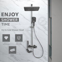 Plantex Thermostatic Shower Panel with Piano Switches and Digital Display/Shower Set with Head Shower/Hand Shower/Bidet Gun - Slate Grey