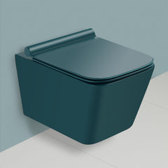 Plantex Platinium Ceramic Rimless Wall Hung Western Toilet, Water Closet, Commode With Soft Close Toilet Seat - (Aqua Green, Matt)