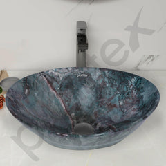 Plantex Ceramic Basin for Bathroom/Table Top Ceramic Basin/Washbasin for Bathroom - (BOAT-NS-553-Marble Finish)