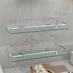 Plantex Premium Frosted Glass Shelf for Bathroom/Kitchen/Living Room - Bathroom Accessories (18x6 Inches - Chrome) - Pack of 2