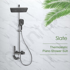 Plantex Thermostatic Shower Panel with Piano Switches and Digital Display/Shower Set with Head Shower/Hand Shower/Bidet Gun - Slate Grey