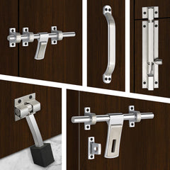 Plantex Stainless Steel Door Kit for Single Door/Door Hardware/Door Accessories (10 inch Al-Drop,8 inch Latch, 7 inch 2 Handles,7 inch Tower Bolt and 4 inch Door Stopper) - (DMAL-02-Combi)