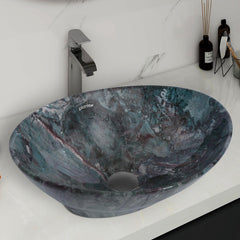 Plantex Ceramic Basin for Bathroom/Table Top Ceramic Basin/Washbasin for Bathroom - (BOAT-NS-553-Marble Finish)