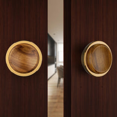 Plantex Stainless Steel 4-inch Round Shape Door Handle for Main Door and Pull-Push Knob Handle for Wooden and Glass Door/Home/Hotel - (PVD Gold & Wood)